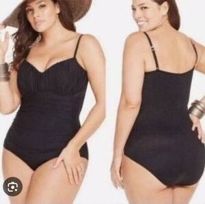 Miraclesuit Black Rialto One Piece Swimsuit Size 16W Slimming Shaping Ruched